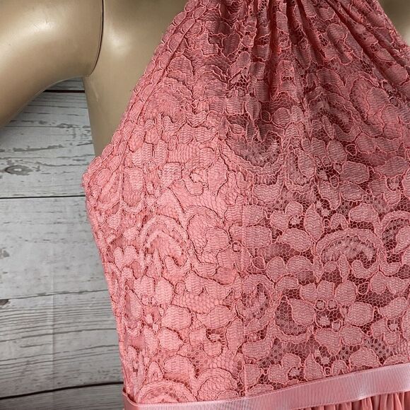 NWT David's Bridal Halter Dress Size 8 Parfait Pink Lace Bodice Chiffon Skirt - Picture 5 of 12